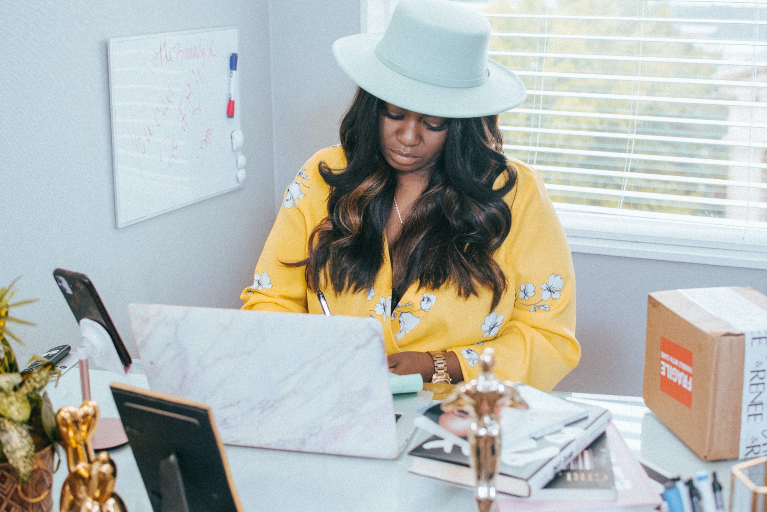 black woman working from home