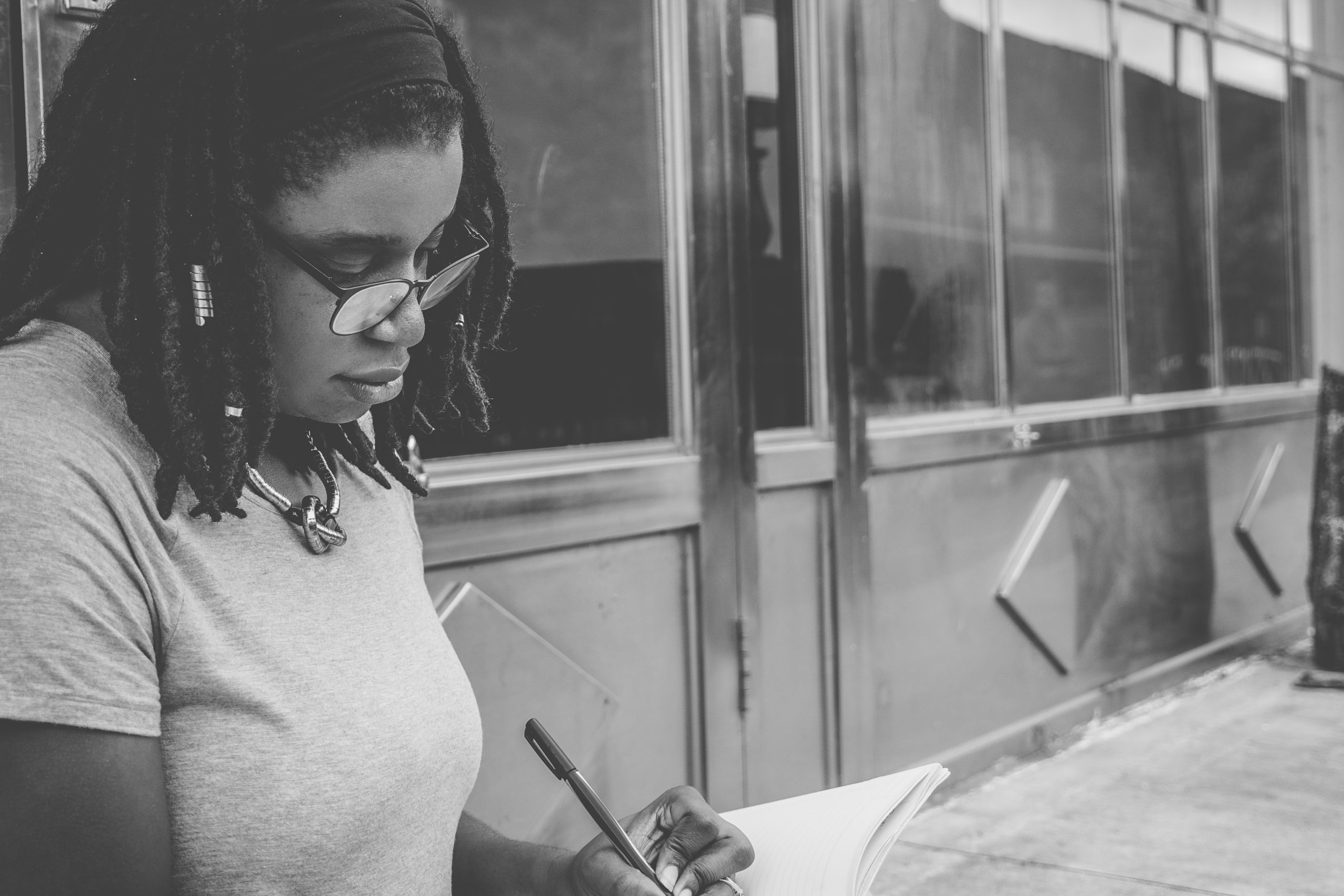 woman learning outside